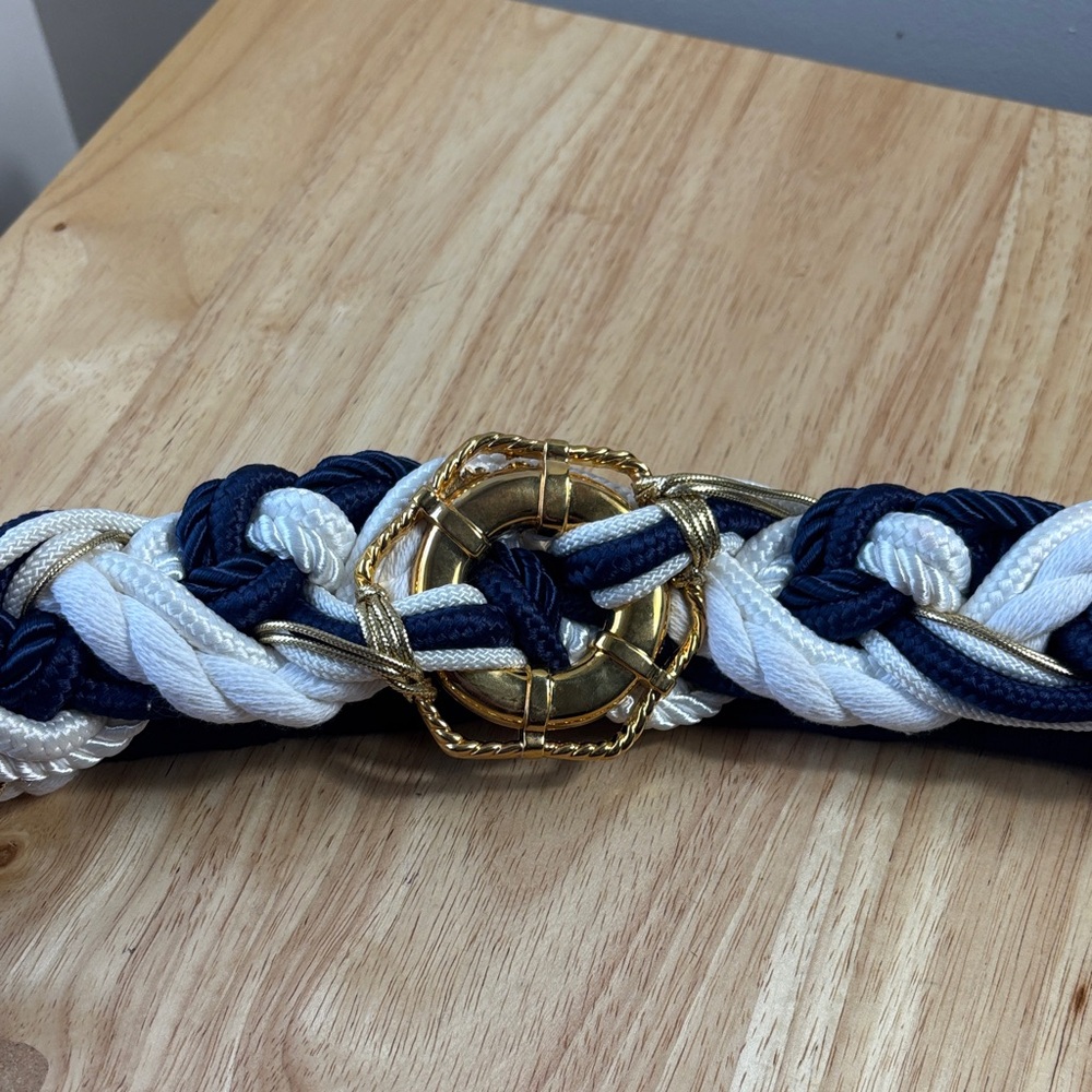 Vintage Nautical Rope Belt with Gold Life Saver Accent Old Money Boating Yacht